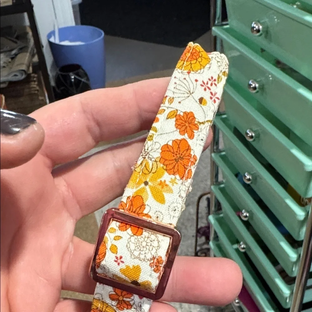 Floral Fabric collar puppy dog small Orange Yellow Flowersrose gold hardware NEW
